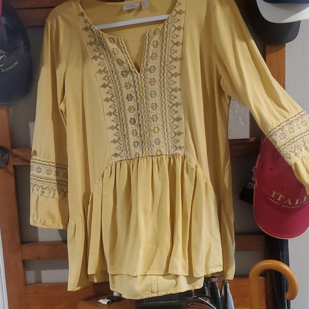 LOGO by Lori Goldstein Yellow Embroidered Tunic #406